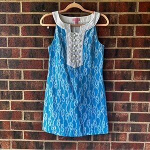Sz 4 Lilly Pulitzer Caroline Shift Dress Seaspray Blue Drop Me a Line Coastal